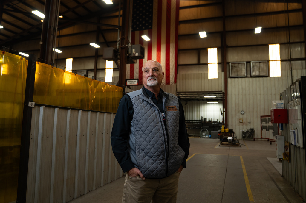 Jay Allen, owner of Allen Engineering Corporation, poses for a portrait Monday, March 16, 2026, in Paragould, Ark. (AP Photo/Kevin Wurm)