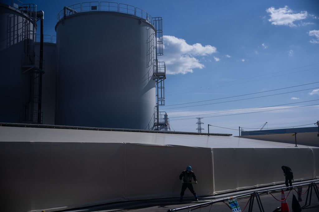 FILE - Water storage tanks set to be dismantled are visible at the Fukushima Daiichi nuclear power plant, operated by Tokyo Electric Power Company (TEPCO), in Okuma, Fukushima Prefecture, Feb. 12, 2026. (AP Photo/Louise Delmotte, File)