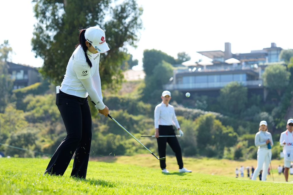 Hyunjo Yoo, of South Korea, walks on the third hole during the second round of the U.S. Women's Open golf tournament Friday, June 5, 2026, in the Pacific Palisades area of Los Angeles. (AP Photo/Ashley Landis)