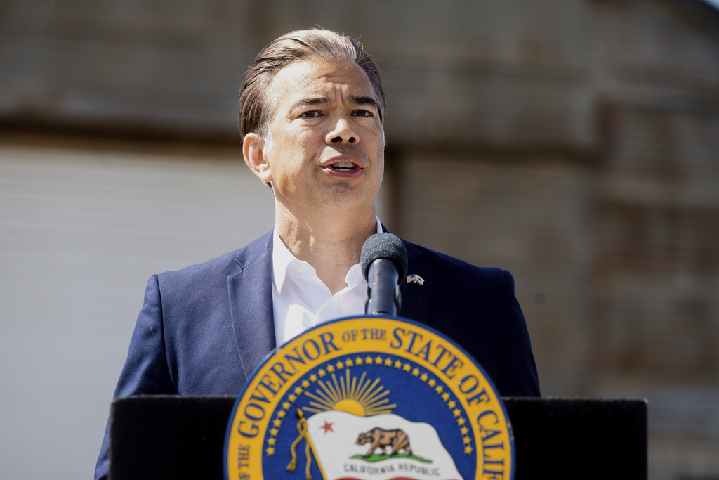FILE - California Attorney General Rob Bonta speaks during a news conference in Ceres, Calif., April 16, 2025. (AP Photo/Noah Berger, File)
