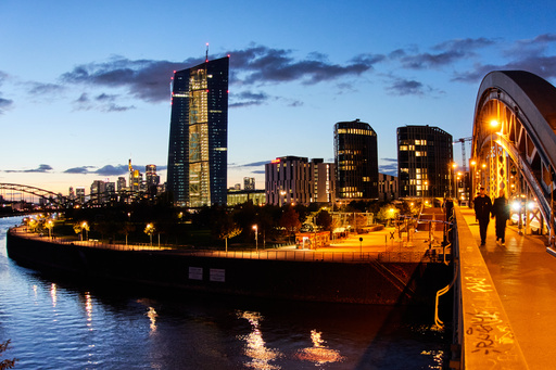 People walk over a bridge near the European Central Bank in Frankfurt, Germany, Sunday, Oct. 26, 2025. (AP Photo/Michael Probst) People walk over a bridge near the European Central Bank in Frankfurt, Germany, Sunday, Oct. 26, 2025. (AP Photo/Michael Probst)
