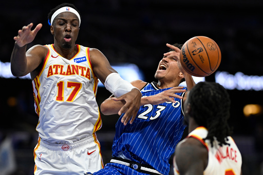 Orlando Magic forward Tristan da Silva (23) is fouled by Atlanta Hawks forward Onyeka Okongwu (17) as Hawks guard Keaton Wallace, right, helps defend during the second half of an NBA basketball game, Friday, Oct. 24, 2025, in Orlando, Fla. (AP Photo/Phelan M. Ebenhack) Orlando Magic forward Tristan da Silva (23) is fouled by Atlanta Hawks forward Onyeka Okongwu (17) as Hawks guard Keaton Wallace, right, helps defend during the second half of an NBA basketball game, Friday, Oct. 24, 2025, in Orlando, Fla. (AP Photo/Phelan M. Ebenhack)