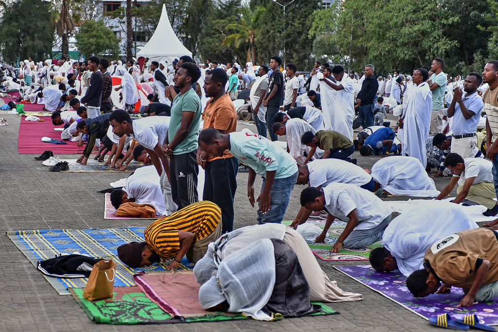 Ethiopian Orthodox Christian worshippers take part in prayers during Good Friday in Addis Ababa, Friday, April 10, 2026. (AP Photo)