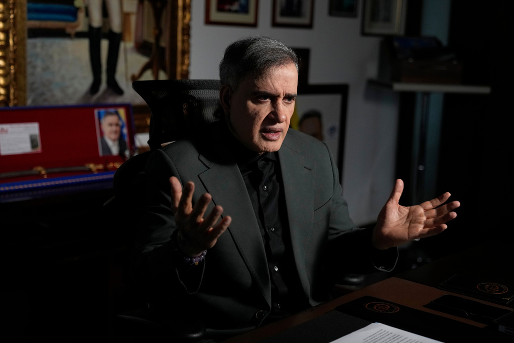 Attorney General Tarek William Saab speaks during a interview with The Associated Press at his office in Caracas, Venezuela, Monday, Feb. 23, 2026. (AP Photo/Ariana Cubillos)