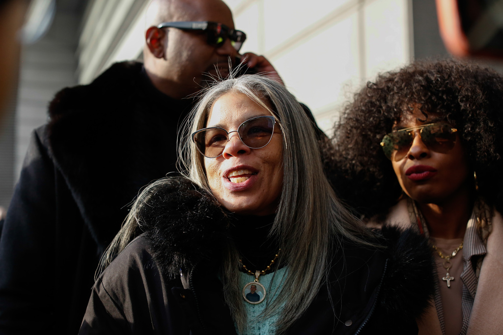 FILE - Gretchen Soto, the mother of Eric Duprey, speaks outside the Bronx Criminal Court in New York, Feb. 6, 2026, after New York police officer Erik Duran was convicted of manslaughter after he tossed a picnic cooler filled with drinks at a fleeing Duprey, causing him to fatally crash his motorized scooter. (AP Photo/Kena Betancur, File)