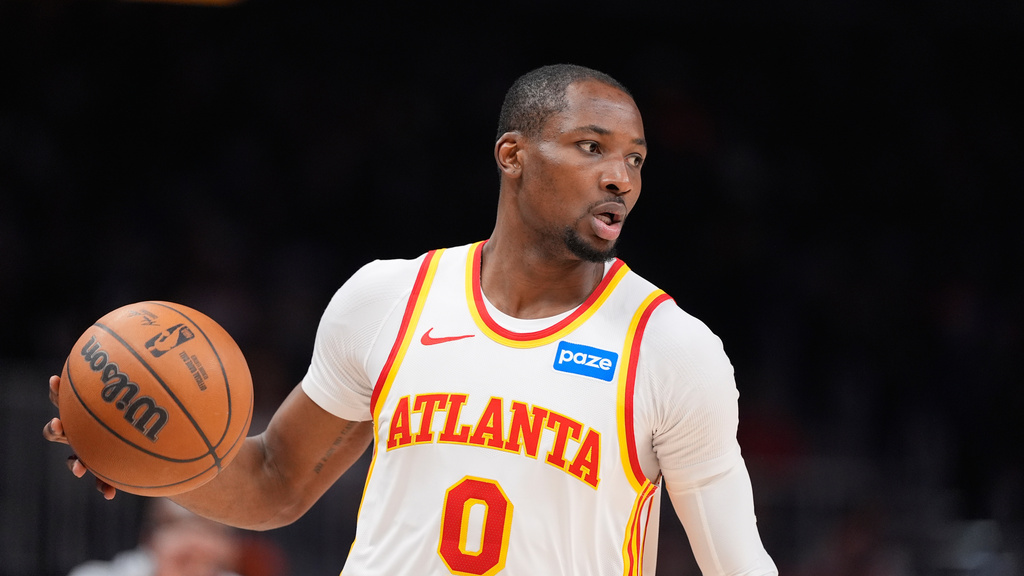 FILE - Atlanta Hawks forward Jonathan Kuminga (0) plays during Game 6 in a first-round NBA basketball playoffs series, on April 30, 2026, in Atlanta. (AP Photo/Brynn Anderson, File)