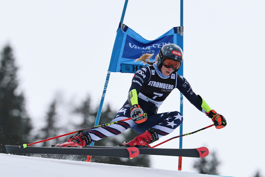 United States' Mikaela Shiffrin competes in an alpine ski, women's giant slalom race, at the Lillehammer World Cup Finals, in Hafjell, Norway, Wednesday, March 25, 2026. (AP Photo/Marco Trovati)