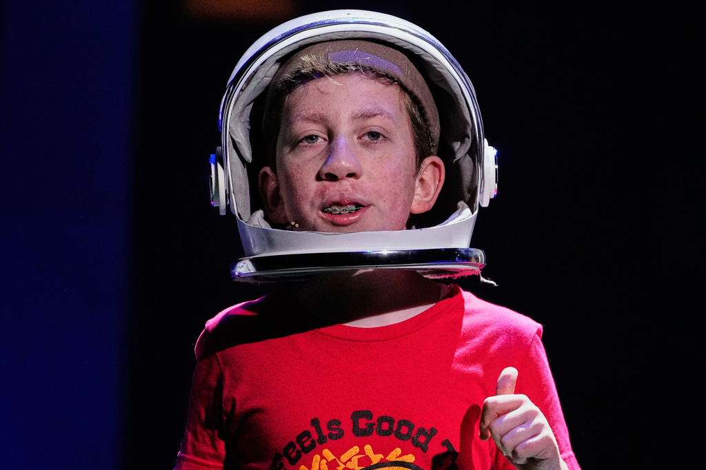 Actor Max Voehl, who plays the lead character Auggie, performs during the musical "Wonder" at the American Repertory Theater in Cambridge, Mass., Thursday, Feb. 12, 2026. (AP Photo/Charles Krupa)