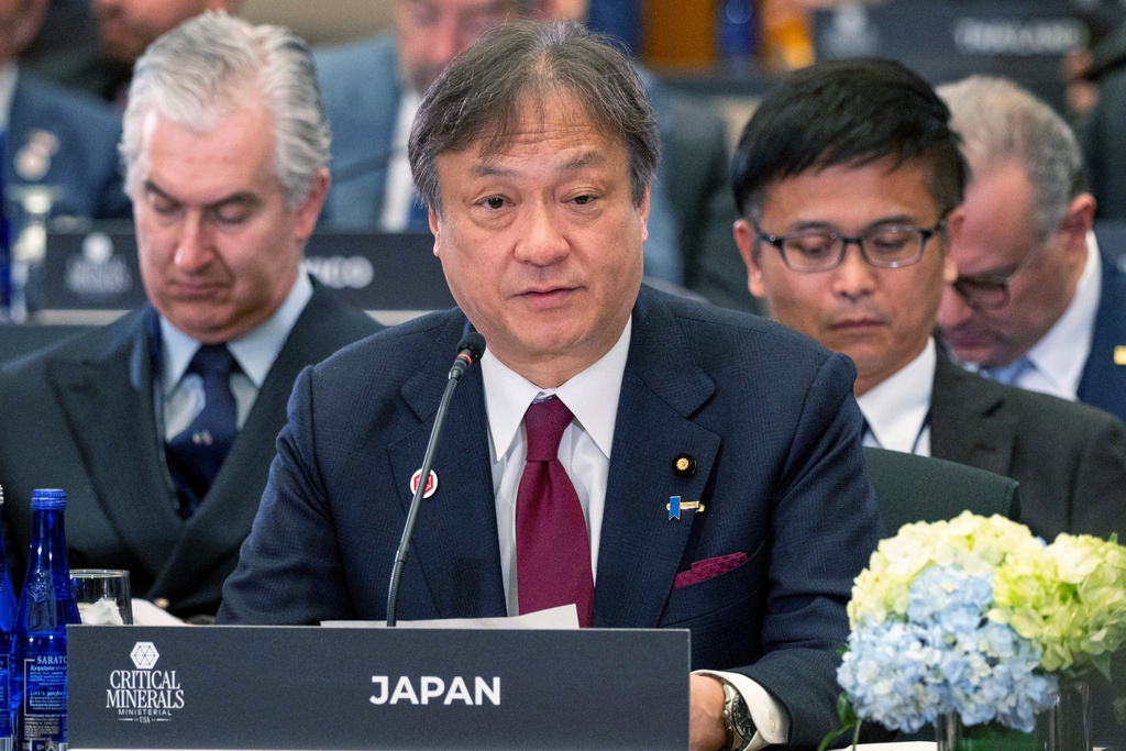 Japan's minister of state for foreign affairs, Iwao Horii, speaks during the Critical Minerals Ministerial meeting at the State Department, Wednesday, Feb. 4, 2026 in Washington. (AP Photo/Kevin Wolf)