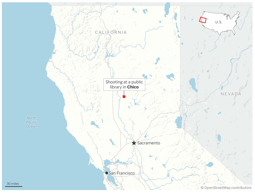 Map showing the location of a shooting in Chico, California. (AP Digital Embed)