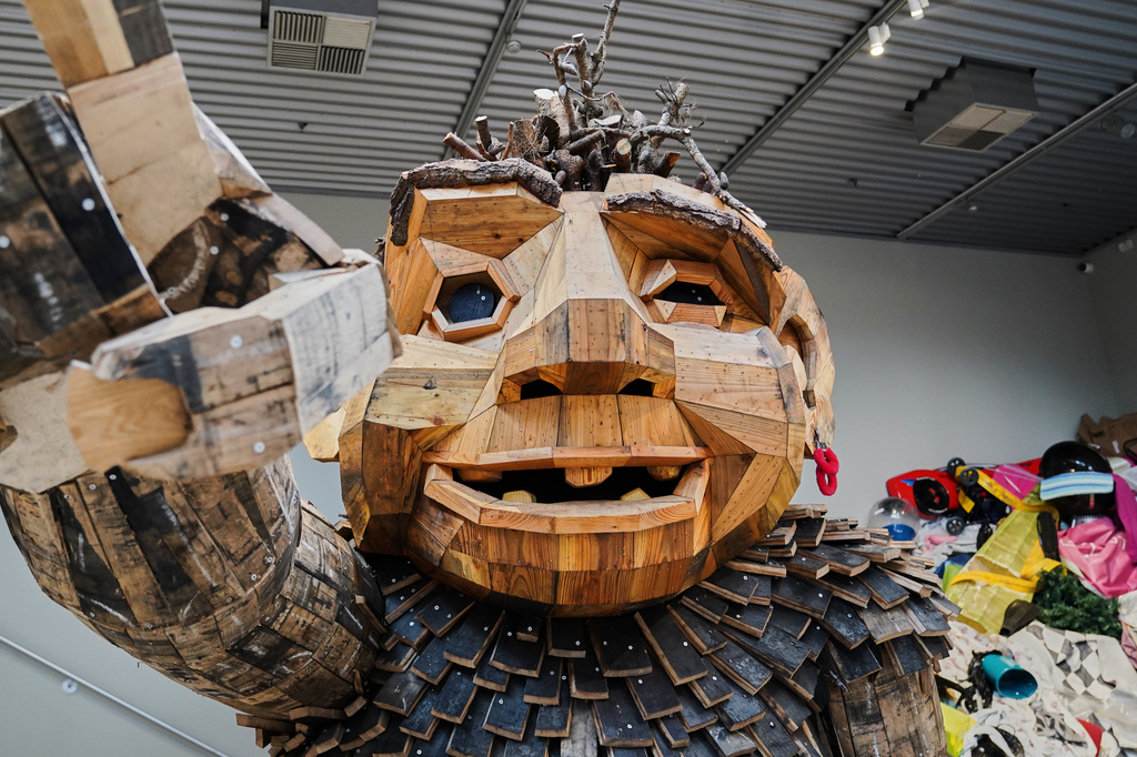 "Tank Toke" troll sculpture by Thomas Dambo is on display at Arken Museum of Contemporary Art, part of the artist's new "The Garbage Man" exhibit in Ishøj, Denmark, May 22, 2026. (AP Photo/James Brooks)