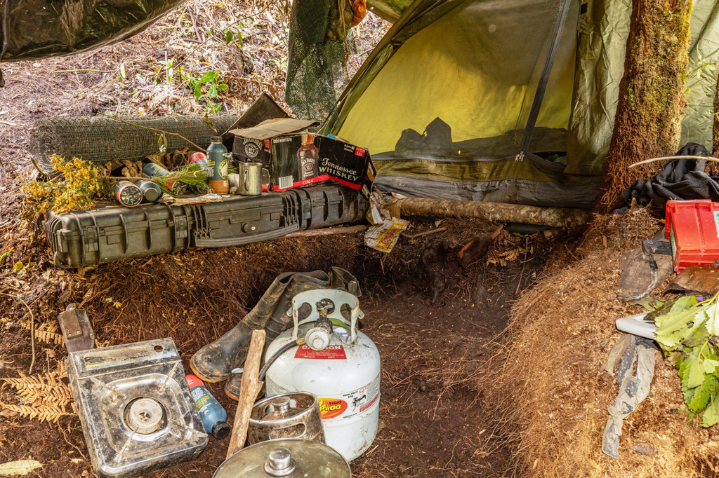 FILE - This photo released by the New Zealand Police on Sept 10, 2025, shows the main campsite where Tom Phillips and his children were hiding in the bush near Waitomo, in the district of Waikato, New Zealand. (New Zealand Police via AP, File)