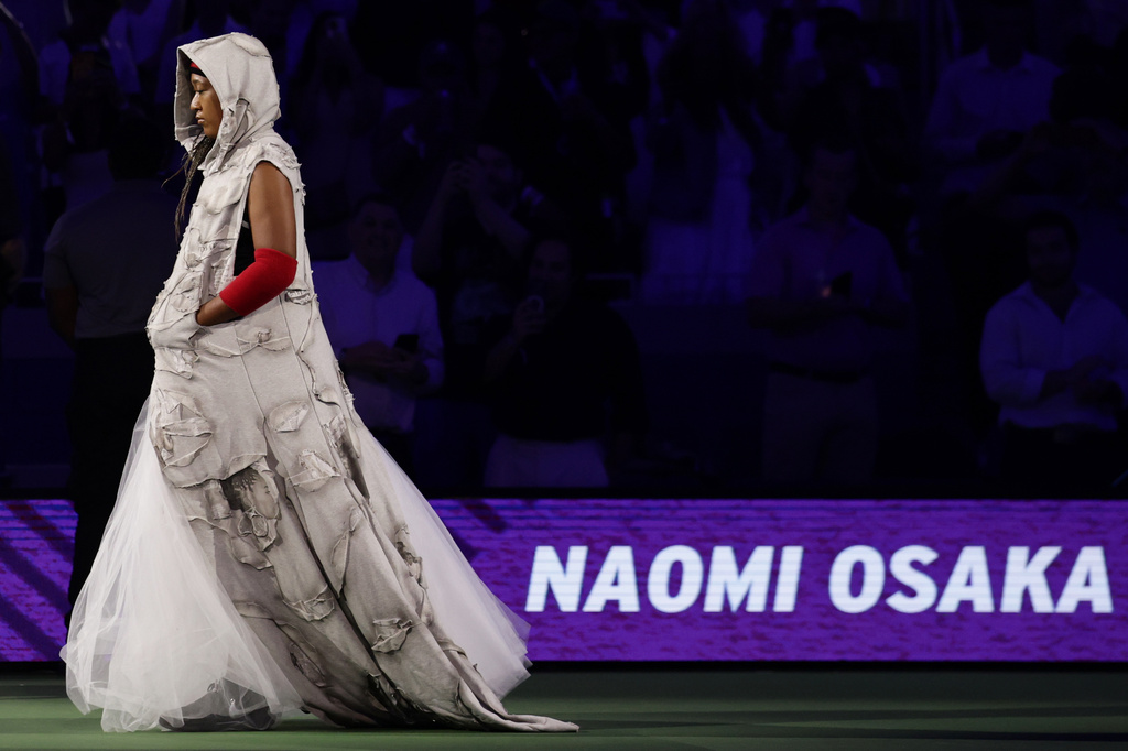 Naomi Osaka, of Japan, arrives to compete against Anastasia Zakharova, of Russia, during the first round of the U.S. Open tennis championships Monday, Aug. 31, 2026, in New York. (AP Photo/Adam Hunger)