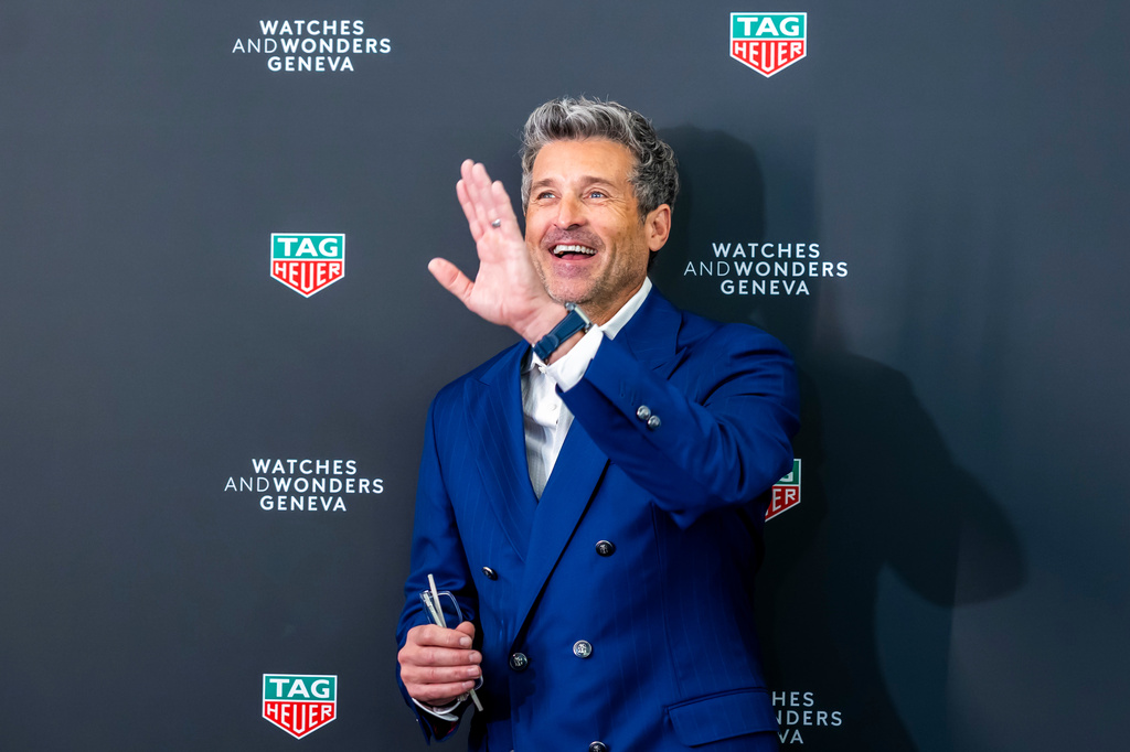 Patrick Dempsey poses for a photocall during the opening day of the "Watches and Wonders Geneva" luxury watch fair, in Geneva, Switzerland, Tuesday, April 14, 2026. (Salvatore Di Nolfi/Keystone via AP)