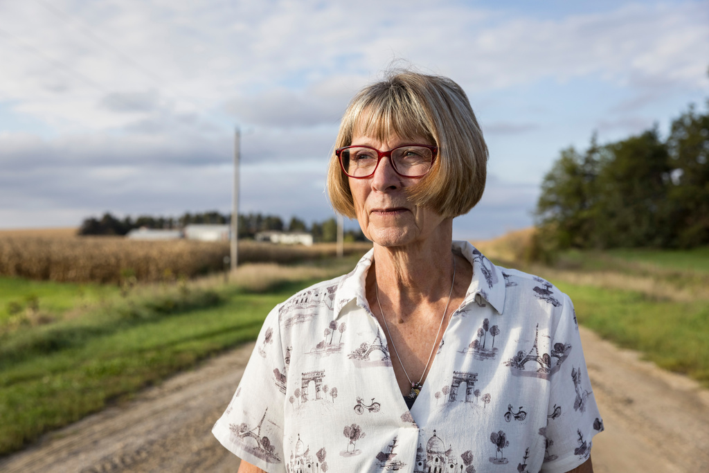This photo provided by Kathryn Gamble shows Donna Klocke posing for a photo in Carroll County, Iowa, Sept. 27, 2026. (Kathyrn Gamble via AP)