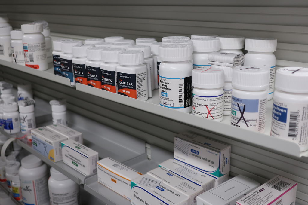 Bottles of medications sit on shelves at the Stormont Vail Retail Pharmacy in Topeka, Kan., Tuesday, June 2, 2026. (AP Photo/John Hanna)