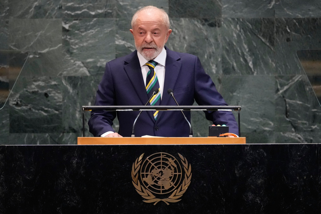 Brazil President Luiz Inacio Lula da Silva addresses the 80th session of the United Nations General Assembly, Tuesday, Sept. 23, 2025. (AP Photo/Richard Drew)