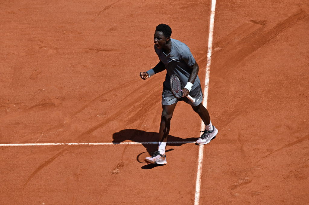 Moise Kouame of France reacts as he plays against Adolfo Daniel Vallejo of Paraguay during their second round men's singles tennis match at the French Open tennis tournament in Paris, Thursday, May 28, 2026. (AP Photo/Emma Da Silva)