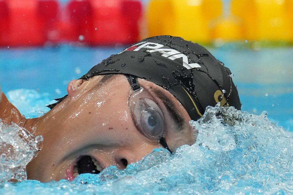 Kazushi Imafuku of Japan competes in the men's 1500-meter freestyle final in swimming at the Asian Games in Tokyo, Sept. 22, 2026. (AP Photo/Hiro Komae)