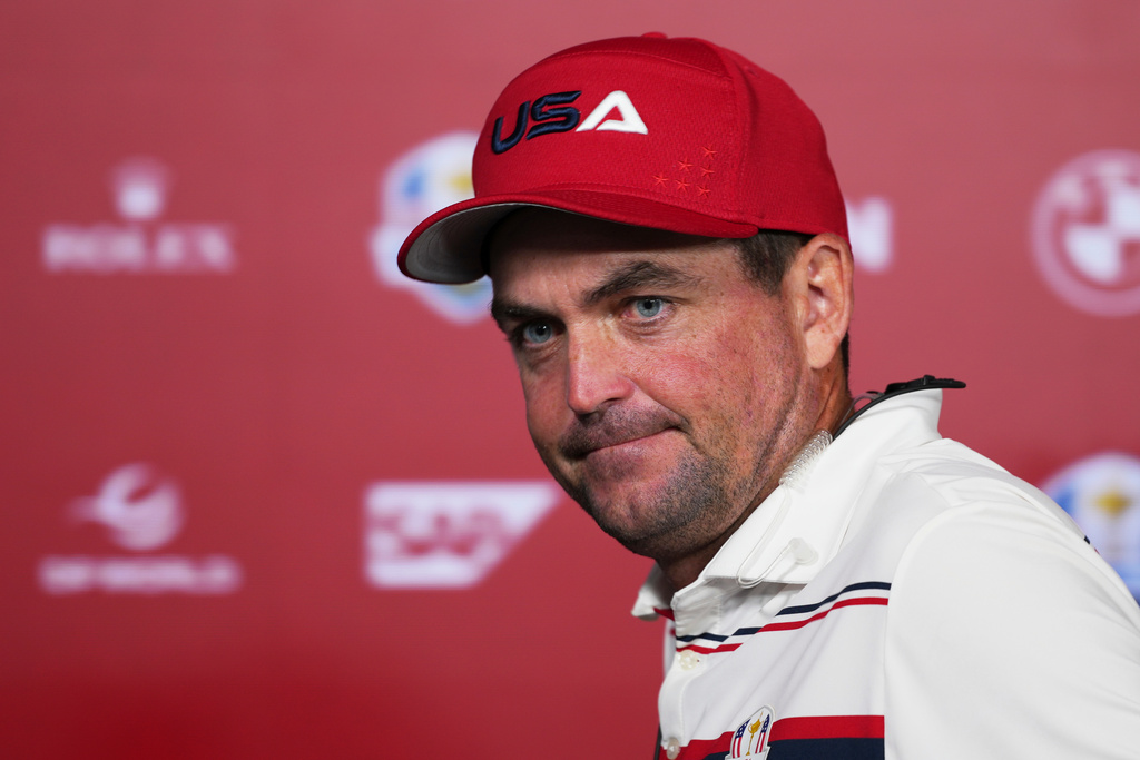 United States captain Keegan Bradley leaves a news conference after losing the Ryder Cup golf tournament on the Bethpage Black golf course, Sunday, Sept. 28, 2025, in Farmingdale, N.Y. (AP Photo/Matt Slocum)
