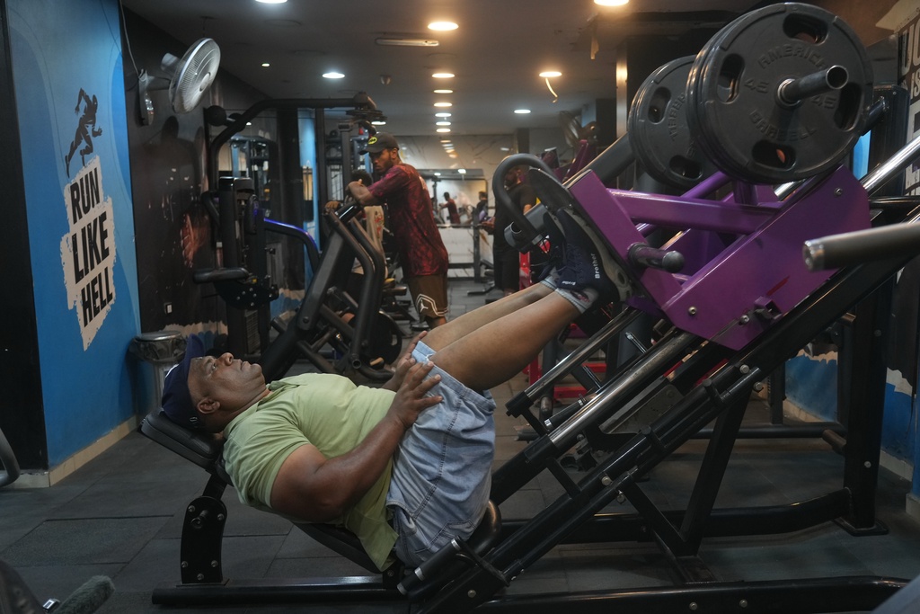 Egyptian wrestler Ashraf Mahrous, better known as Kabonga, trains at his gym in Cairo, Egypt, Tuesday, July 15, 2025. (AP Photo/Amr Nabil)