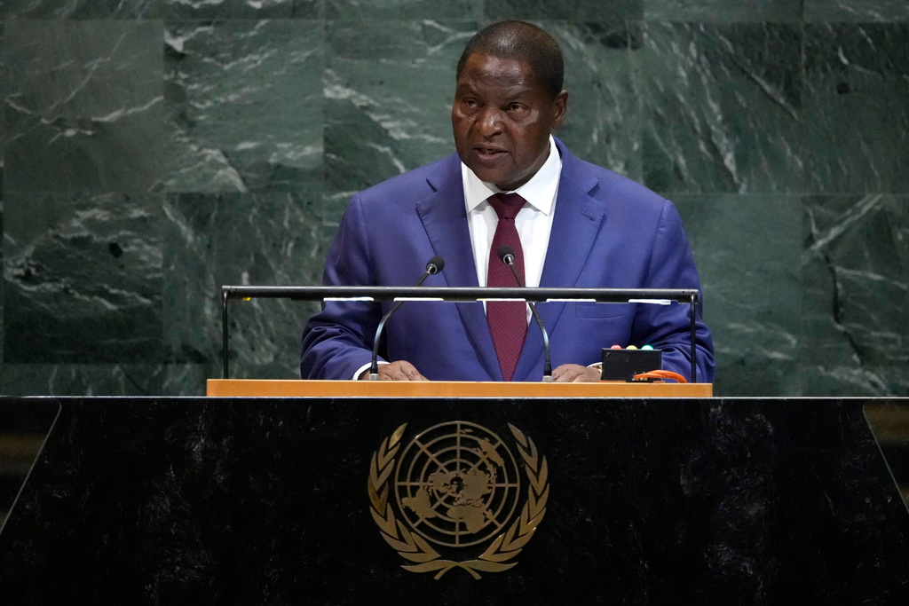 FILE - Central African Republic President Faustin Archange Touadera addresses the 80th session of the United Nations General Assembly, Wednesday, Sept. 24, 2025, at U.N. headquarters. (AP Photo/Pamela Smith, File)