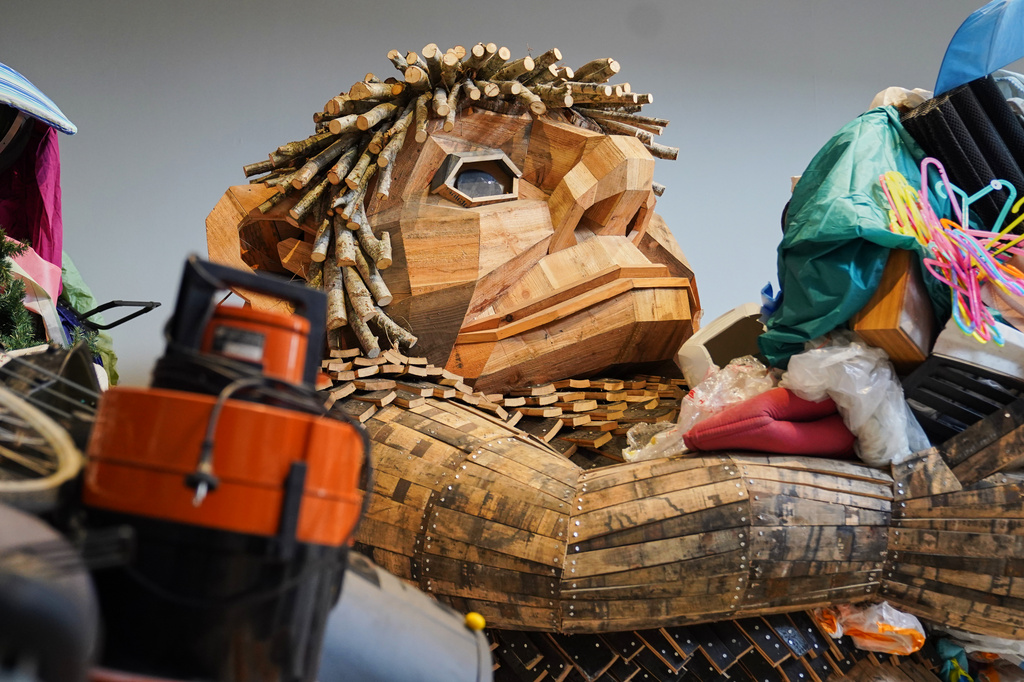 "Dulfi Osteh" troll sculpture by Thomas Dambo is on display at Arken Museum of Contemporary Art, part of the artist's new "The Garbage Man" exhibit in Ishøj, Denmark, May 22, 2026. (AP Photo/James Brooks)