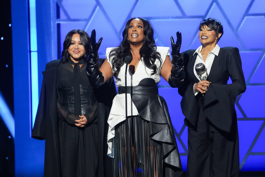 Cheryl "Salt" James, from left, Deidra "Spinderella" Roper, and Sandra "Pepa" Denton of 'Salt-N-Pepa' accept the Hall of Fame award during the 57th NAACP Image Awards on Saturday, Feb. 28, 2026, in Pasadena, Calif. (AP Photo/Chris Pizzello)