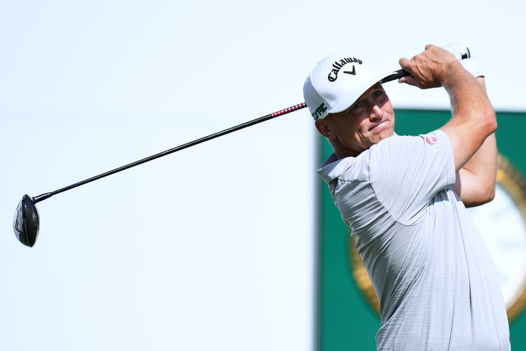 Alex Noren of Sweden tees off on the 1st hole during the second round of the Baycurrent Classic golf tournament at the Yokohama Country Club in Yokohama, near Tokyo, Friday, Oct. 10, 2025. (AP Photo/Hiro Komae)