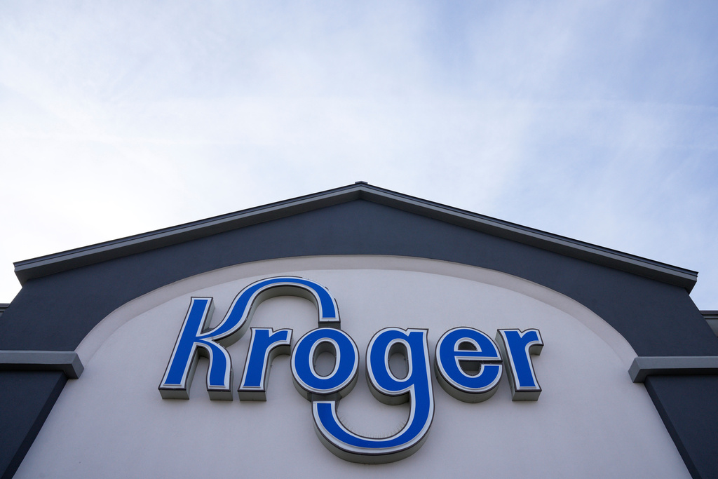 FILE - A general view of a Kroger grocery store in Monroe, Ohio. (AP Photo/Jeff Dean, File)