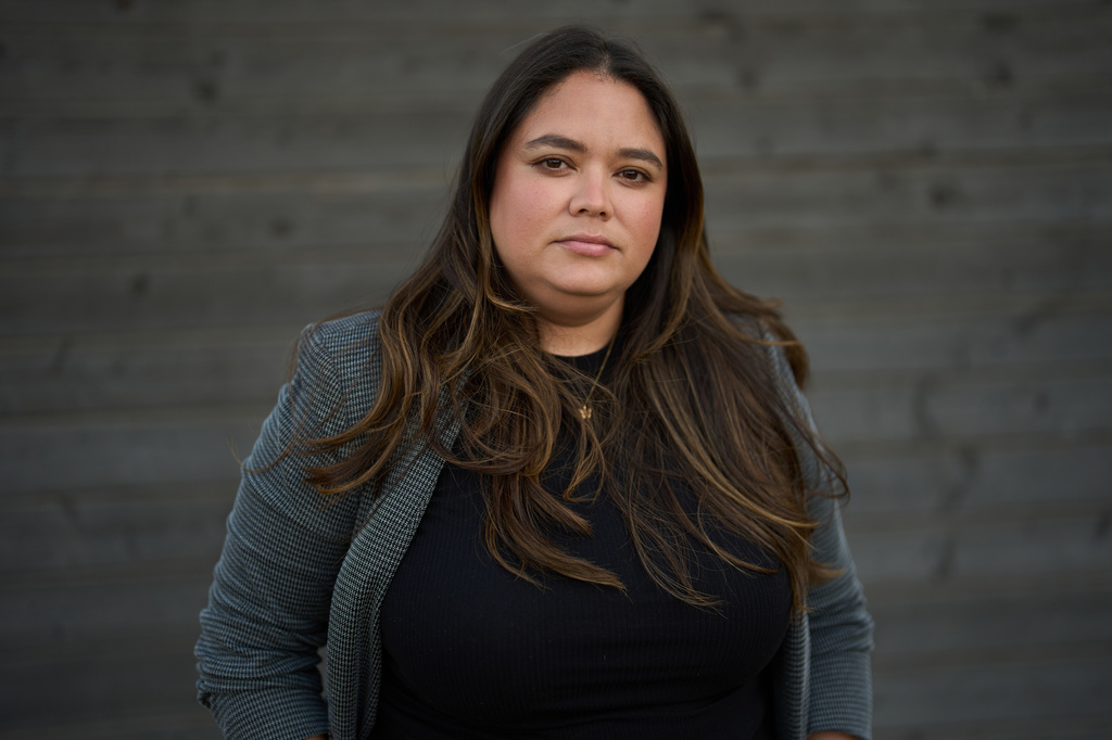 Maria Fernanda Madrigal poses for a portrait at her home on April 23, 2026, in Escondido, Calif. (AP Photo/Gregory Bull)