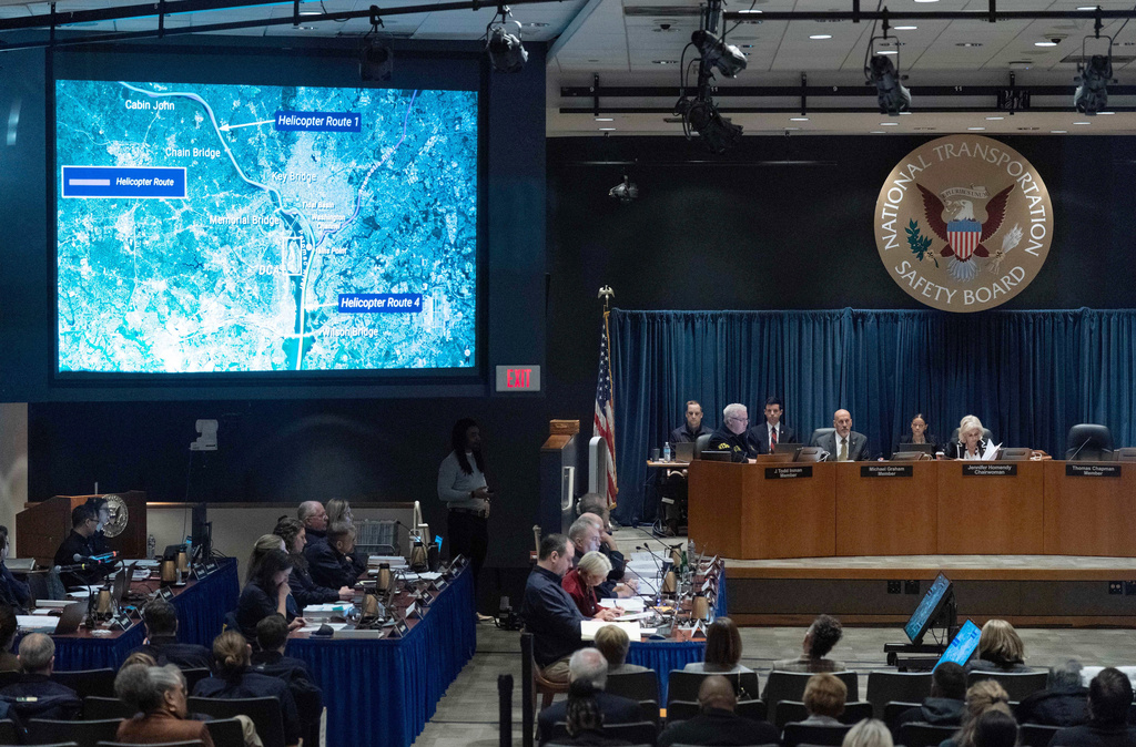 National Transportation Safety Board (NTSB) Chairwoman Jennifer Homendy presides over the NTSB fact-finding hearing on the DCA midair collision accident, at the National Transportation and Safety Board boardroom in Washington, Tuesday, Jan. 27, 2026. (AP Photo/Jose Luis Magana)