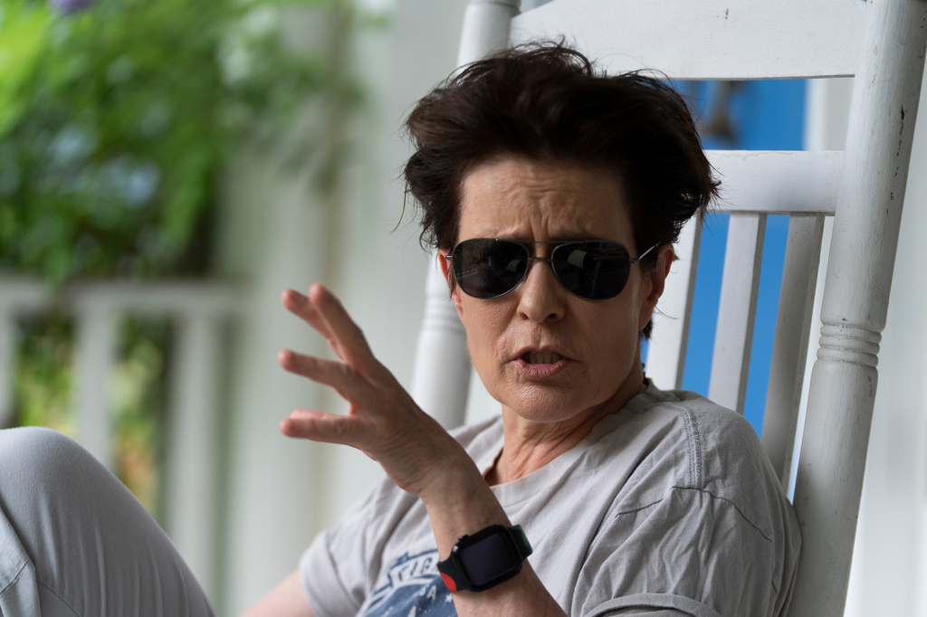 Podcaster Kara Swisher speaks during an interview with The Associated Press, Thursday, June 11, 2026, in Washington. (AP Photo/Manuel Balce Ceneta)