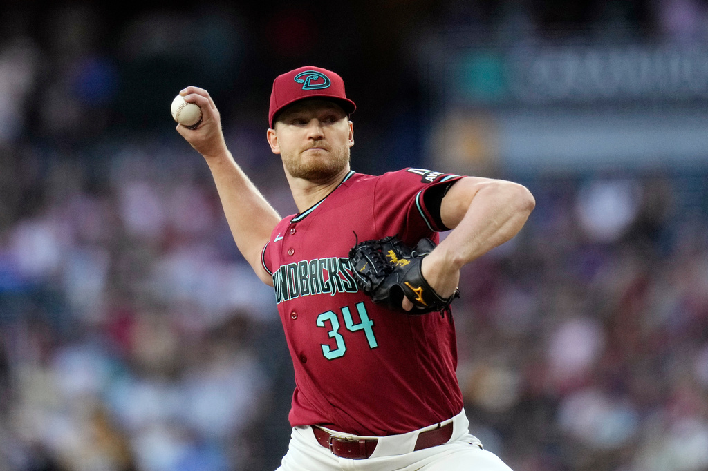 Arizona Diamondbacks starting pitcher Michael Soroka throws against the Pittsburgh Pirates during the first inning of a baseball game, Wednesday, May 6, 2026, in Phoenix. (AP Photo/Ross D. Franklin)