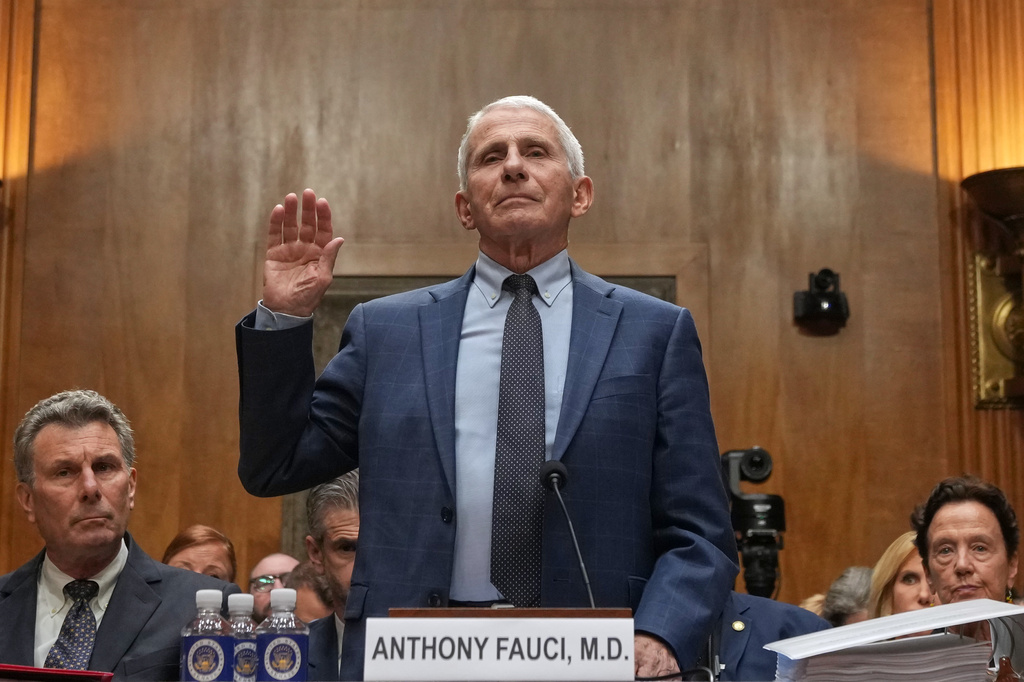 Dr. Anthony Fauci is sworn in before the Senate Homeland Security and Governmental Affairs Committee at the Capitol, Wednesday, July 29, 2026, in Washington. (AP Photo/Allison Robbert)