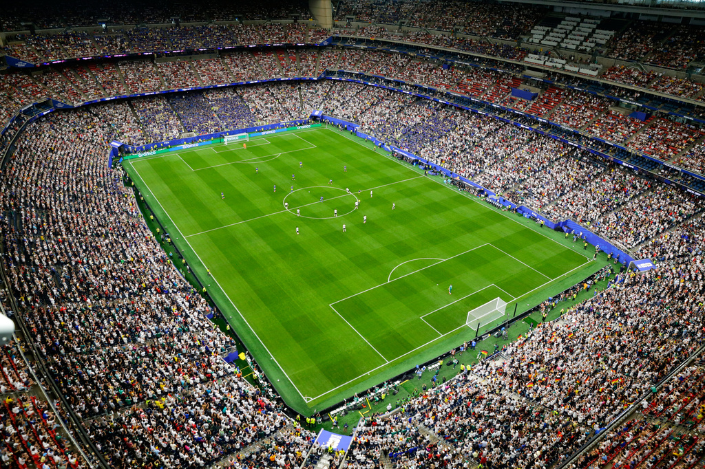 The pitch is seen in this general view during the World Cup Group E soccer match between Germany and Curacao in Houston, Sunday, June 14, 2026. (AP Photo/Michael Wyke)