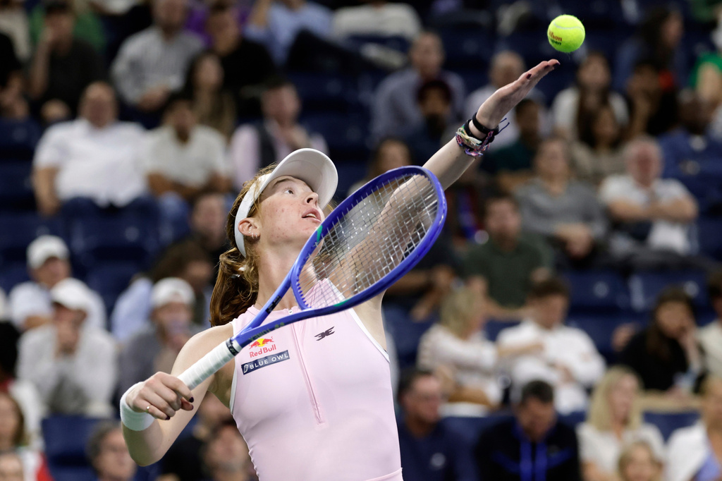 FILE - Maya Joint, of Australia, serves to Amanda Anisimova, of the United States, during the second round of the U.S. Open tennis championships, Aug. 28, 2025, in New York. (AP Photo/Adam Hunger, File)