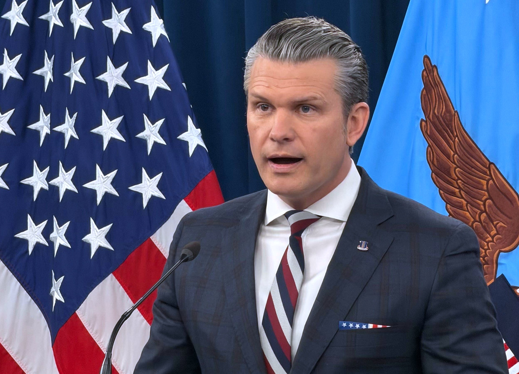 Defense Secretary Pete Hegseth speaks during a press briefing at the Pentagon, Wednesday, March 4, 2026, in Washington. (AP Photo/Konstantin Toropin)