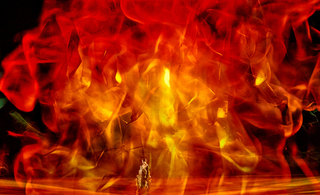 This image released by the Bayreuth Festival shows a dress rehearsal of Wagner's “Die Walküre” from the AI-driven 150th anniversary production of the Ring Cycle at the Festspielhaus in Bayreuth, Germany on July 16, 2026. (Enrico Nawrath/Bayreuth Festival via AP)