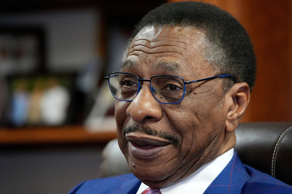 Attorney Edward Blackmon Jr., 78, a civil rights attorney and a former state representative, reacts to Wednesday's U.S. Supreme Court ruling, Friday, May 1, 2026, in Canton, Miss. (AP Photo/Rogelio V. Solis)
