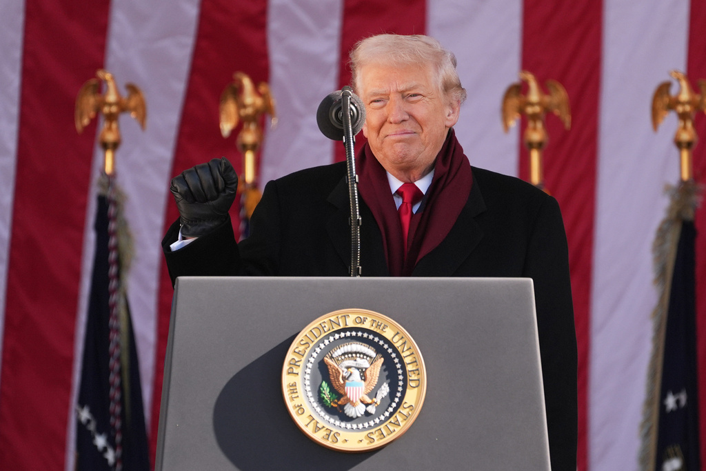President Donald Trump speaks during an event to mark Veterans Day at Arlington National Cemetery, Tuesday, Nov. 11, 2025, in Arlington, Va. (AP Photo/Evan Vucci)