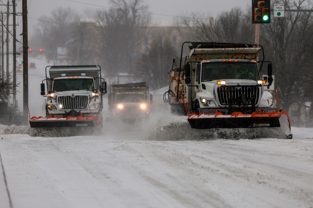 The streets are ployed during a winter storm Saturday, Jan. 24, 2026 in Tulsa, Okla. (Mike Simons/Tulsa World via AP)