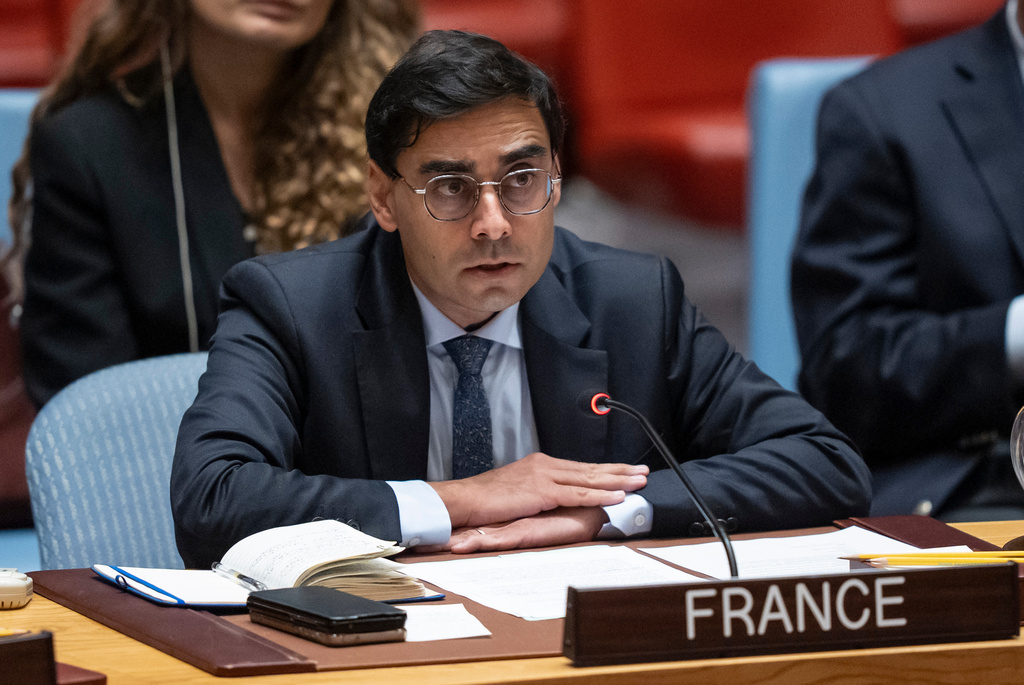 France's Foreign Minister Stephane Sejourne speaks during a Security Council meeting at the United Nations headquarters Tuesday, Sept. 23, 2025, at U.N. headquarters. (AP Photo/Yuki Iwamura)