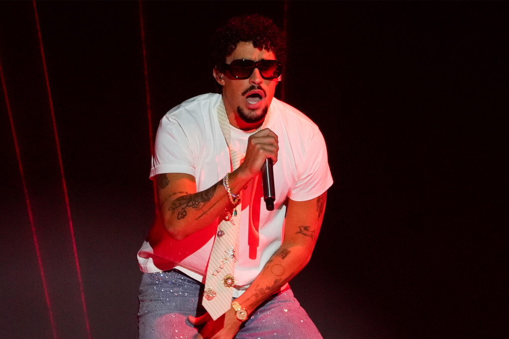 FILE - Bad Bunny performs during the iHeartRadio Music Awards in Los Angeles on March 17, 2025. (AP Photo/Chris Pizzello, File)