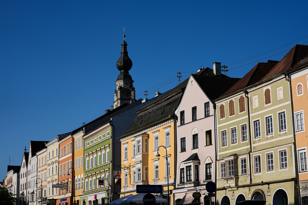 Houses are pictured in Braunau am Inn, Austria, Wednesday, July 22, 2026. (AP Photo/Matthias Schrader)