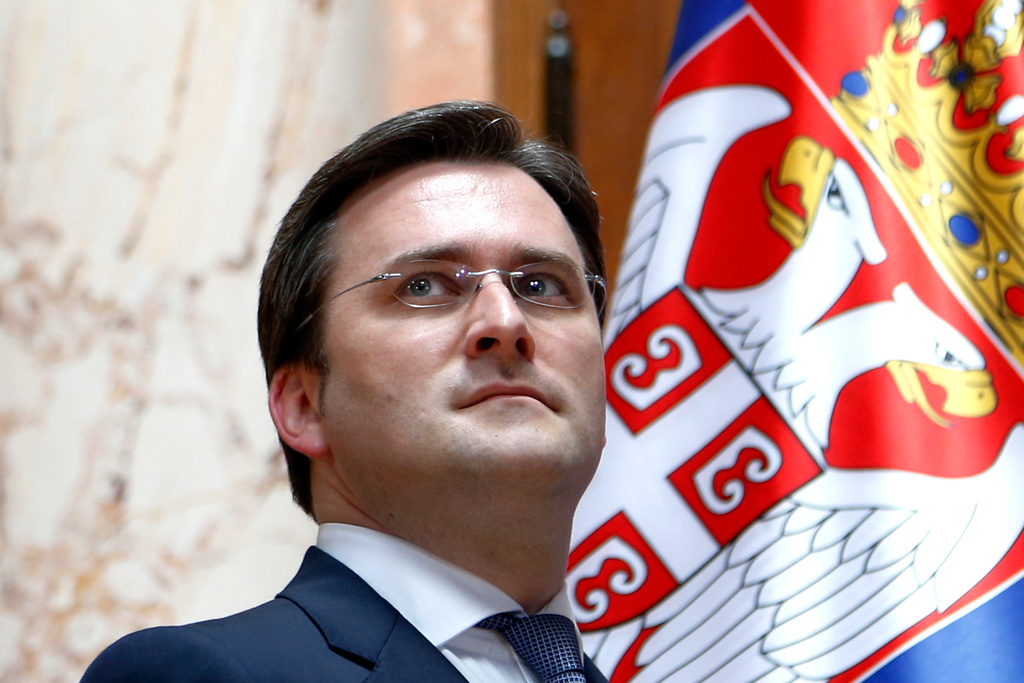 Serbia culture Minister Nikola Selakovic, charged with abuse of office and falsifying of documents to help pave the way for a real estate project that was to be financed by a company of Jared Kushner, U.S. President Donald Trump's son-in-law, looks on during an inauguration ceremony in Belgrade, Serbia, Wednesday, May 31, 2017. (AP Photo/Darko Vojinovic)