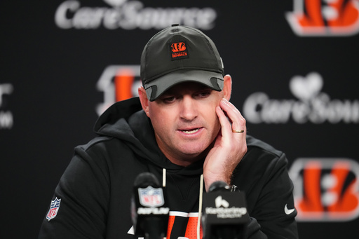 Cincinnati Bengals head coach Zac Taylor answers questions after an NFL football game against the New York Jets, Sunday, Oct. 26, 2025, in Cincinnati. (AP Photo/Jeff Dean) Cincinnati Bengals head coach Zac Taylor answers questions after an NFL football game against the New York Jets, Sunday, Oct. 26, 2025, in Cincinnati. (AP Photo/Jeff Dean)