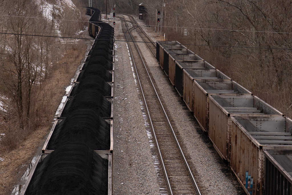 FILE - A train with coal pauses on the tracks in Grafton, W.Va., March 18, 2026. (AP Photo/Carolyn Kaster, File)