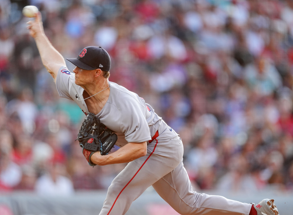Boston Red Sox starting pitcher Sonny Gray works against the Colorado Rockies in the second inning of a baseball game Tuesday, June 23, 2026, in Denver. (AP Photo/David Zalubowski)