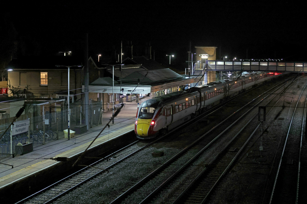 The Huntingdon, England, train station in Cambridgeshire is seen after people were stabbed on a train, Saturday, Nov. 1, 2025. (Chris Radburn/PA via AP)